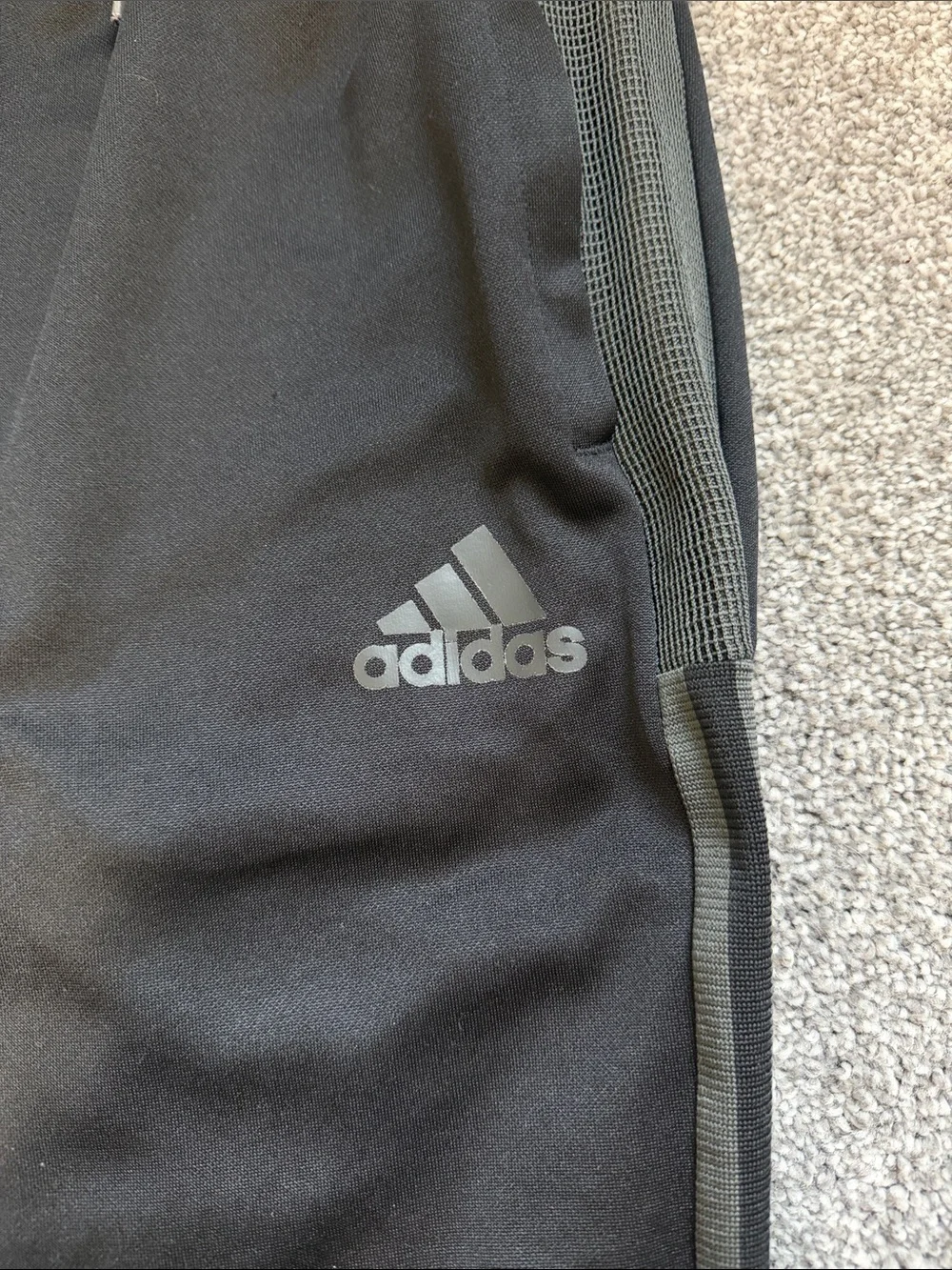 adidas Black Men's Jogger Soccer Sweatpants with Gray Side Stripes